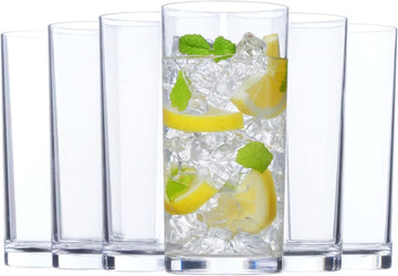 Classic Clear Plastic Reusable Drinking Glasses (Set of 6) 16oz Water Cups | BPA-Free Tumblers, Made in USA |