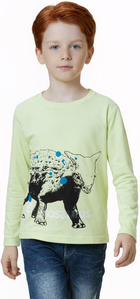 Boys Long Sleeve Shirts, Casual Cotton Tshirts Cartoon Graphic Crewneck Tops Tees Shirt for Kids Toddler Boy 3 Pack