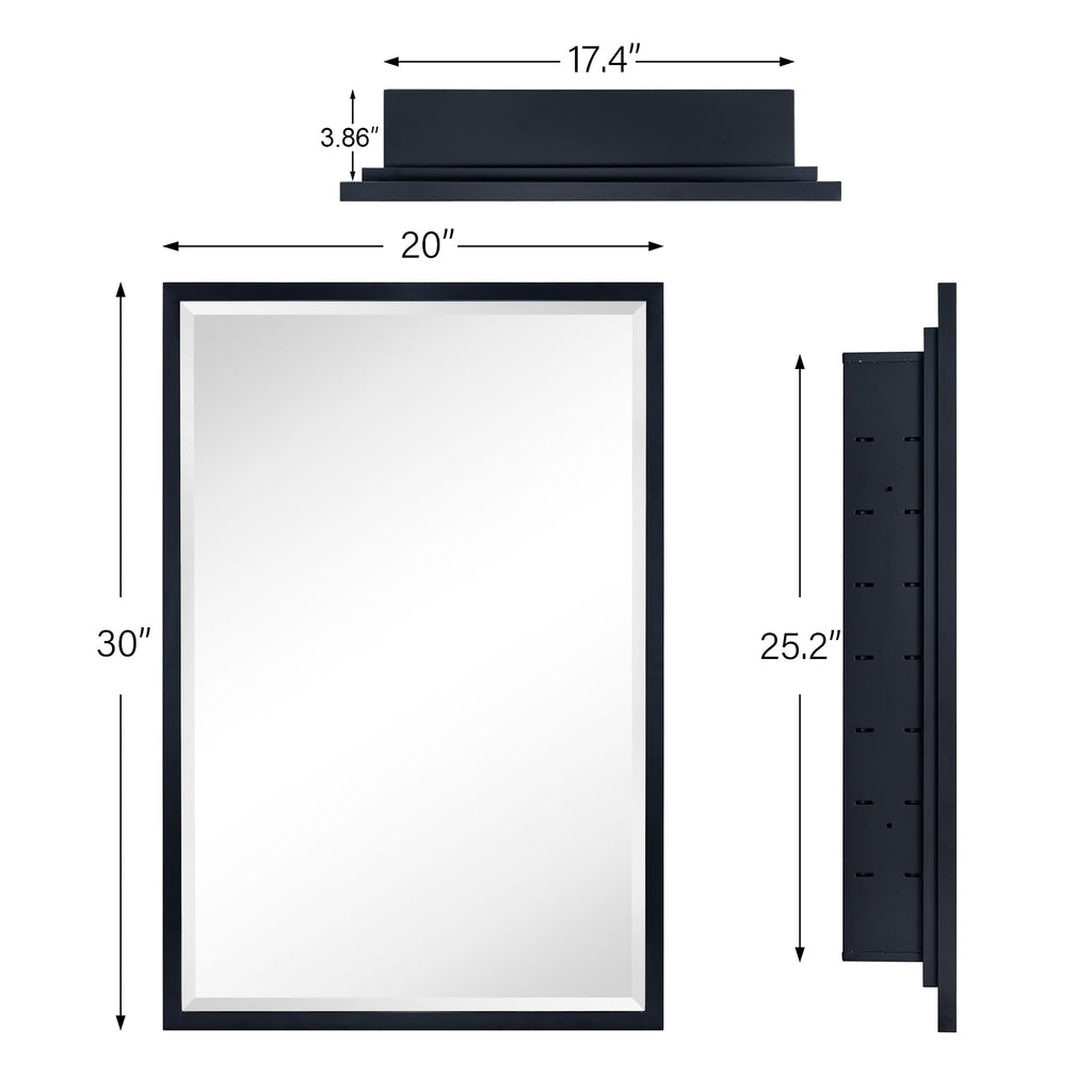 Black Recessed Bathroom Medicine Cabinet with Mirror Squared Corner Rectangle Metal Framed Medicine Cabinet with