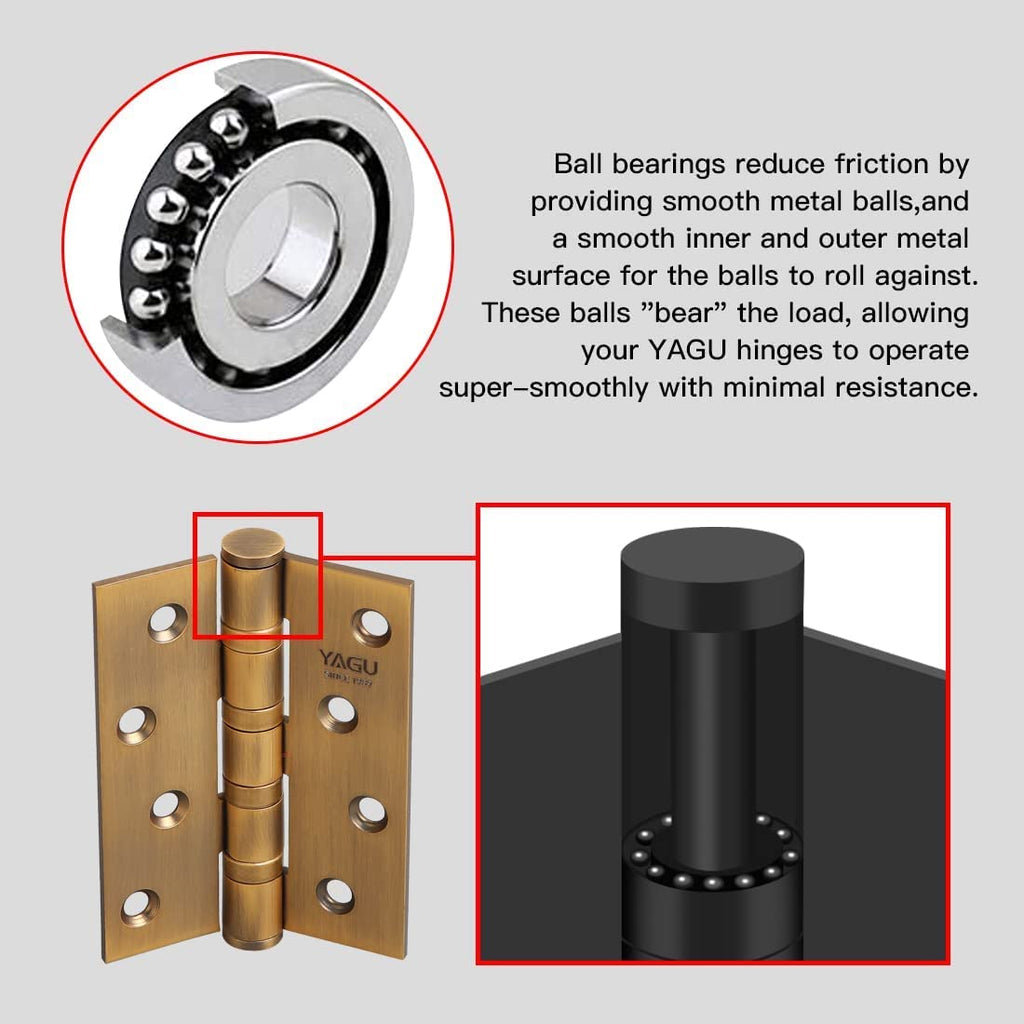 3 Pack 4'' Door Hinges Antique Brass 4 x 3 Inch - Square Corners Stainless Steel Heavy Duty Ball Bearing Hinges for