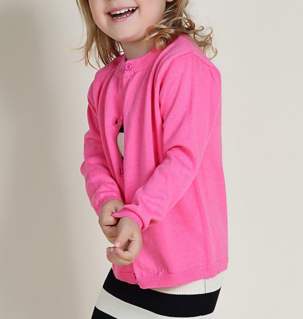 Crewneck Cardigan Long Sleeve Children Button Cotton Sweater Uniform Sweaters for Little Girls