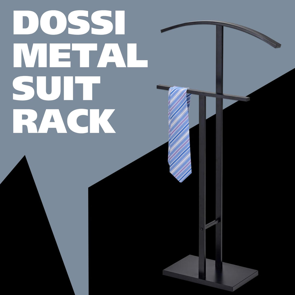 Dossi Modern Metal Suit Valet Stand, Clothes Rack Organizer with Jacket, Pants & Tie Holder, Space-Saving Garment