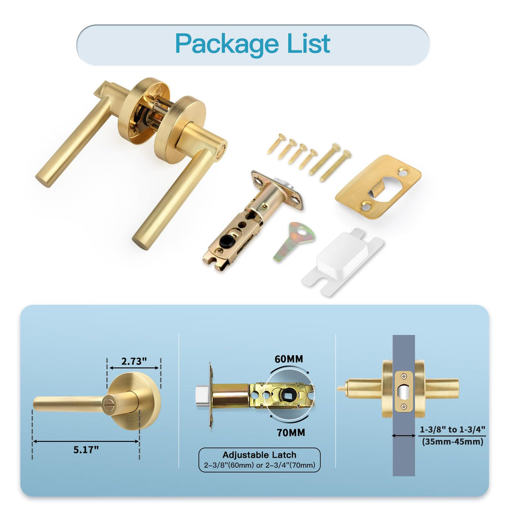 Brushed Gold Door Handles, Privacy Door Lever, Heavy Duty Door Handle,Thumb-Turn Locking Inside,Round Design