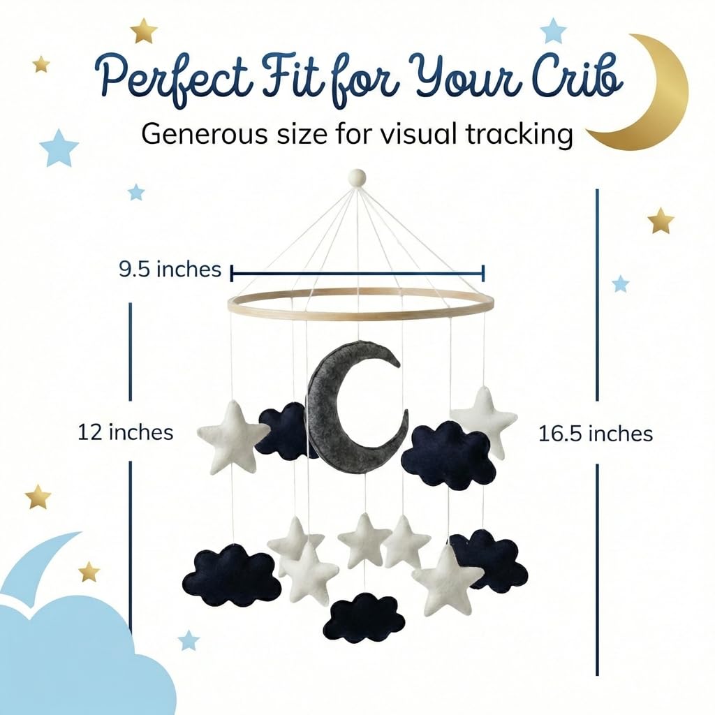 Baby Mobile - Blue Moon, Stars & Clouds Crib Mobile for Boys