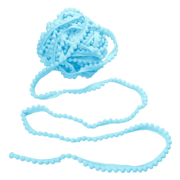 Pom Pom Trim, 1/2" Wide Baby Blue Ribbon, 6mm Balls - 10 Yards