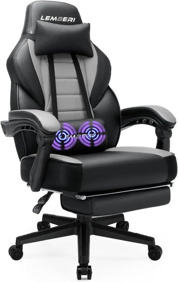 Ergonomic Gaming Chair with Footrest, 400lb Weight Capacity, Gray | Big and tall racing style computer video game