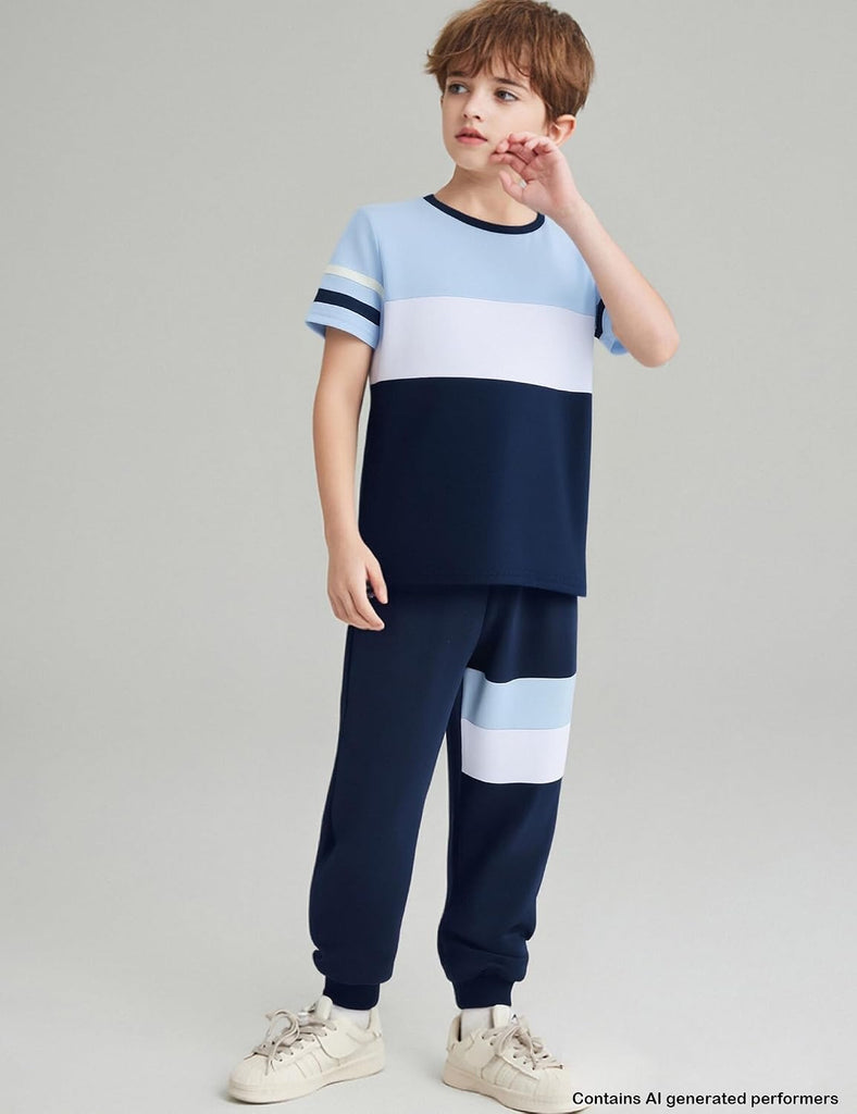 Boys Clothes 2 Piece Color Block Short Sleeve T-Shirt and Active ColorBlock Pants Casual Clothing Outfits