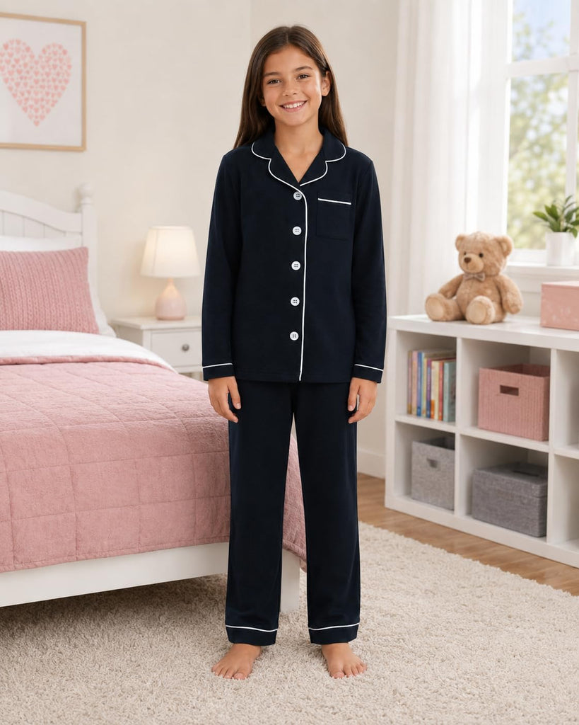 Kids Cotton Button Down Long Sleeve Pajama Set