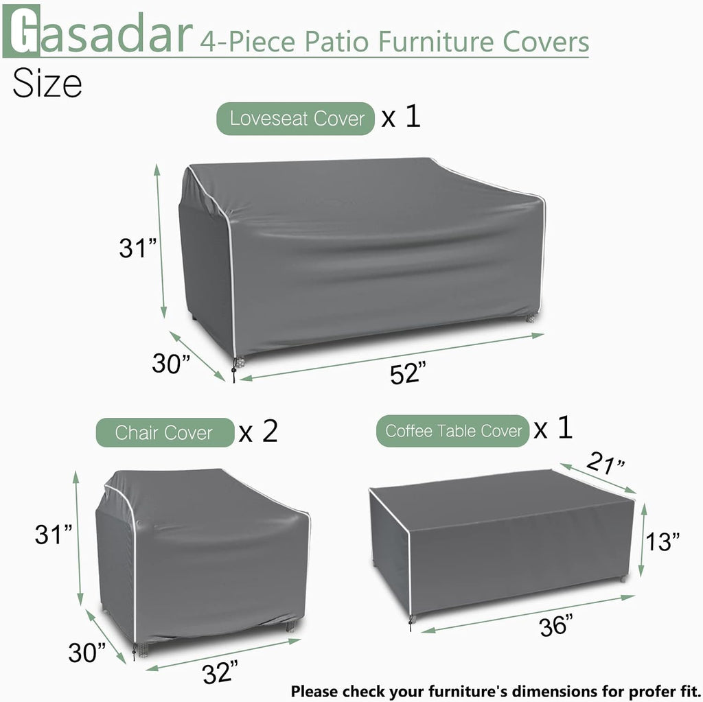 Patio Furniture Cover 4-Piece Set | Heavy Dut 600D Outdoor Furniture Cover Waterproof for Lawn Patio Chairs, Loveseat