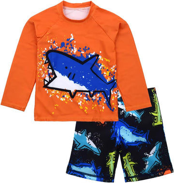 Boys Long Sleeve Rash Guard 2 Piece Swim Set UPF 50+