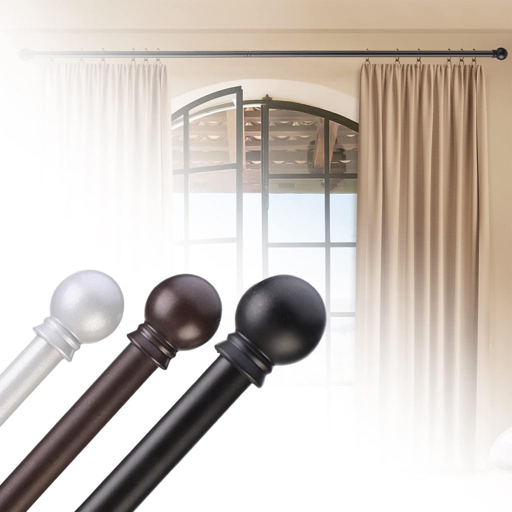 Curtain Rods for windows 28-78 inch, 5/8 inch Decorative Matte Black Splicing Heavy Duty Metal Curtain Rod set with