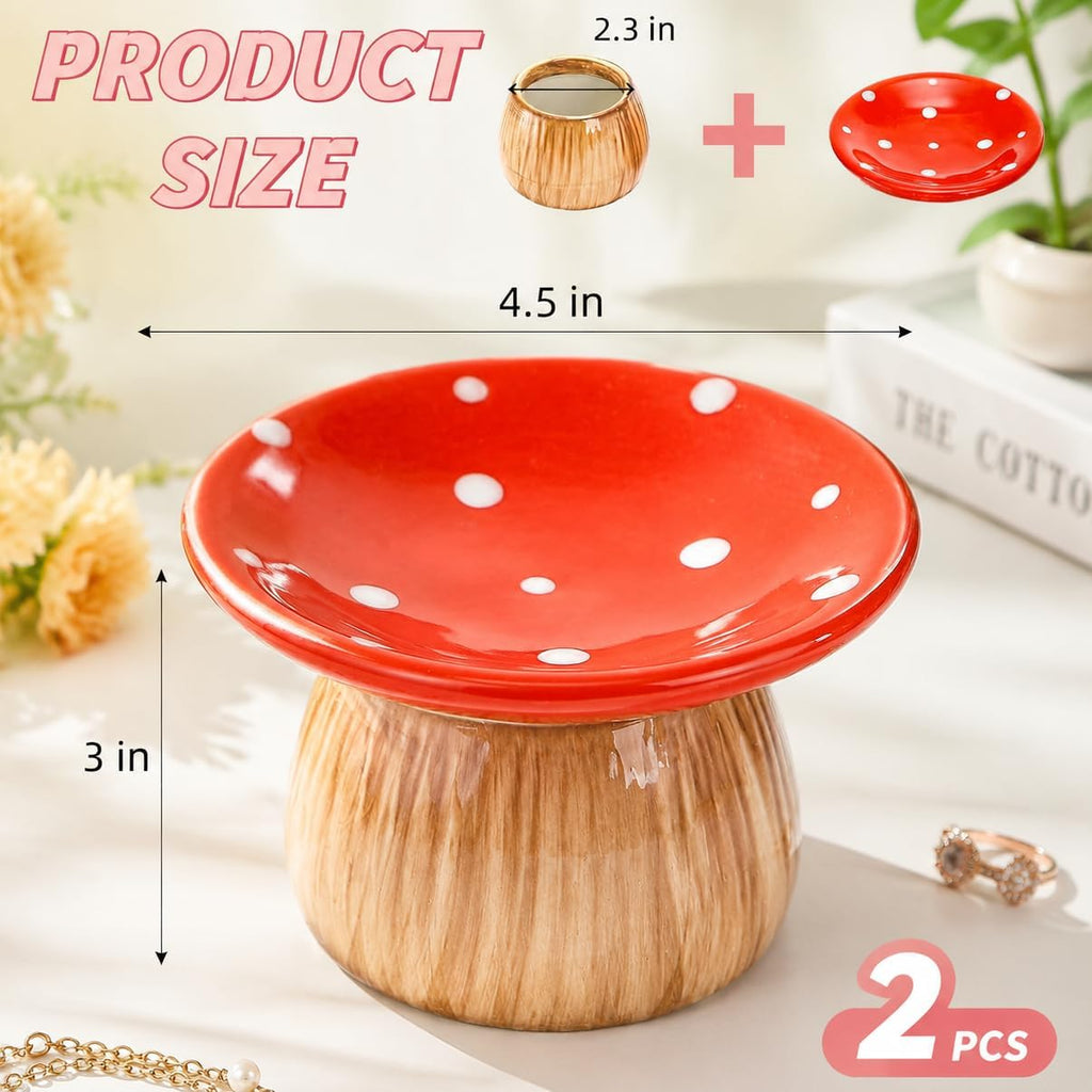 Mushroom Jewelry Dish, Ceramic Trinket Storage Jar with Lid - Set of 2