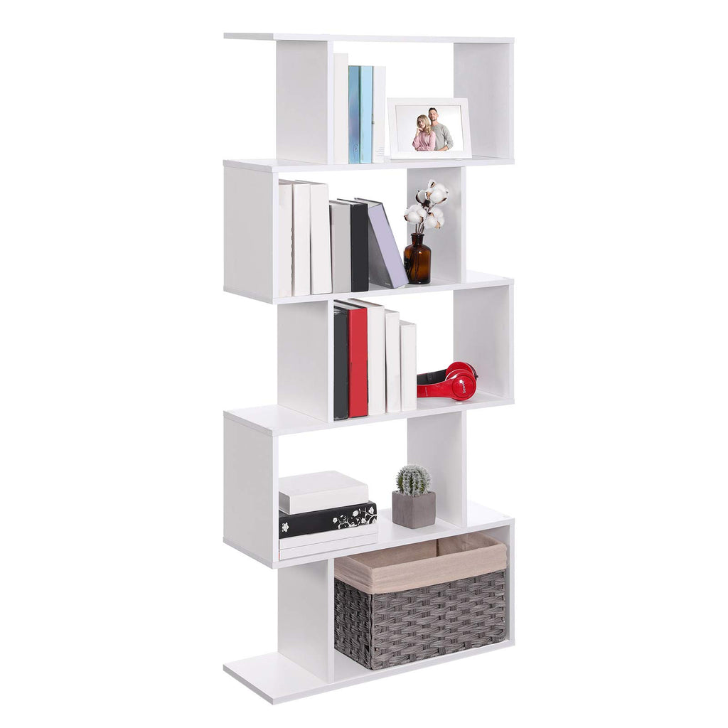Wooden Bookcase, Display Shelf and Room Divider, Freestanding Decorative Storage Shelving, 5-Tier Bookshelf, White