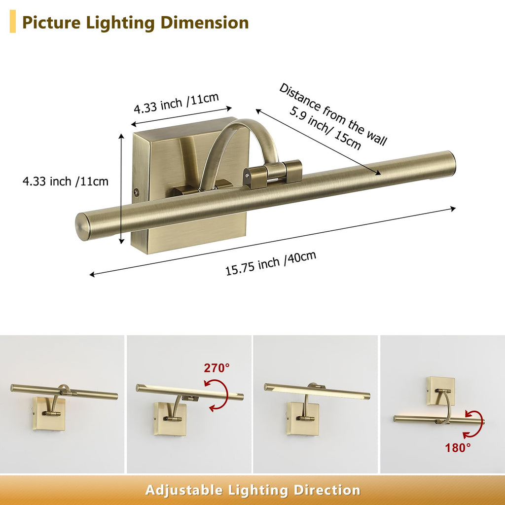 Picture Lights for Wall Hard-Wired Antique Bronze Picture Lighting Dimmable Art Light LED Gallery Lighting for Wall