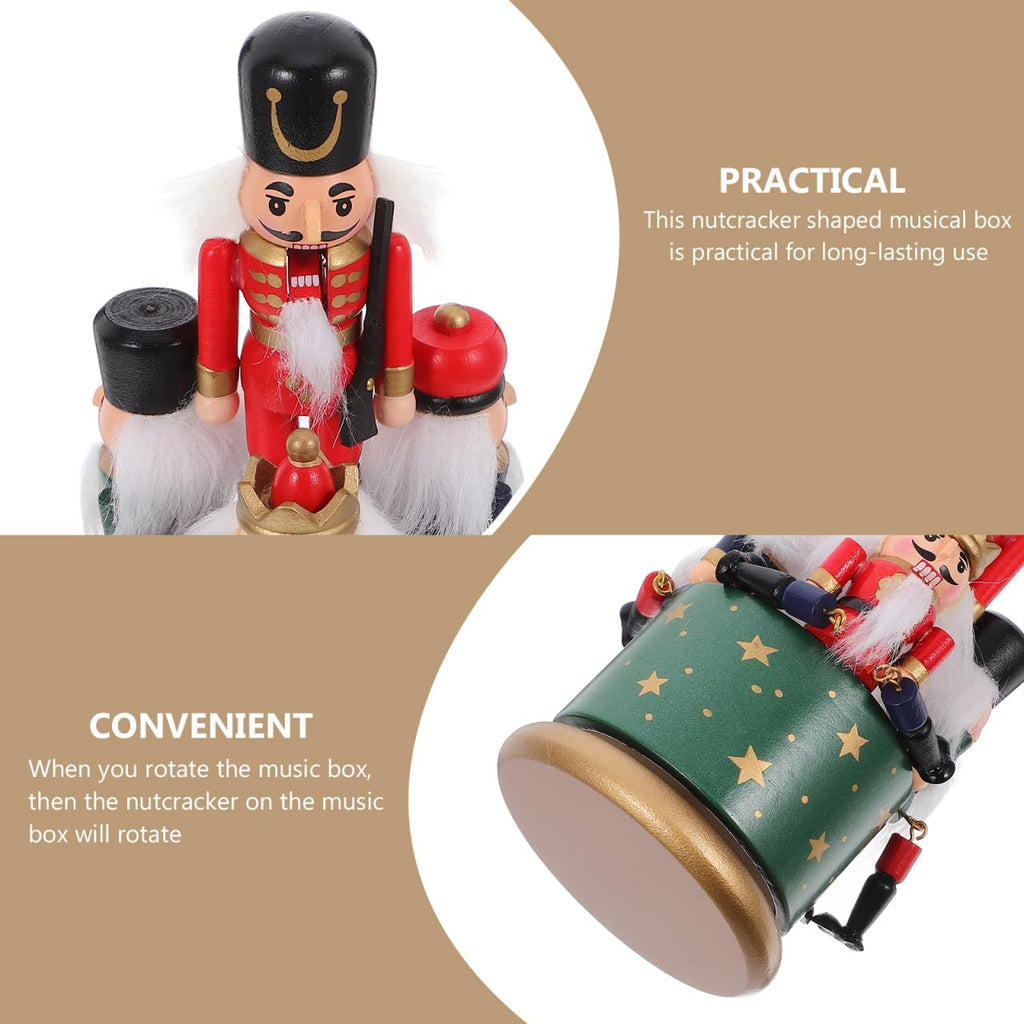 Wooden Nutcracker Music Box Clockwork Wind Up Musical Carousel Nutcracker Puppets Music Toy Nutcracker Soldier