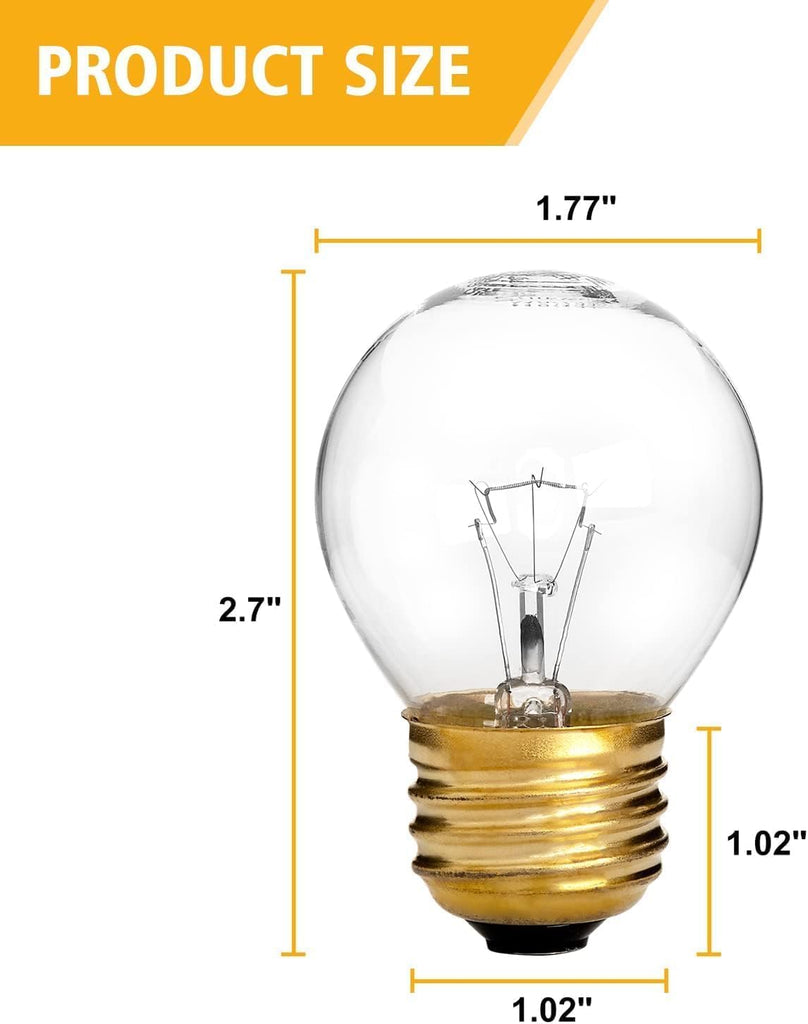 40W Oven Light Bulbs, A15 E26/E27 Base, Fits W hirlpool, G E, M aytag, Ken-M ore, F rigidaire Ovens, Microwaves