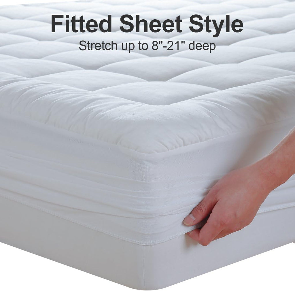 King Size Mattress Pad Cotton Pillow Top Mattress Topper White | Cooling Mattress Cover Cotton Top,8-21" Deep Pocket