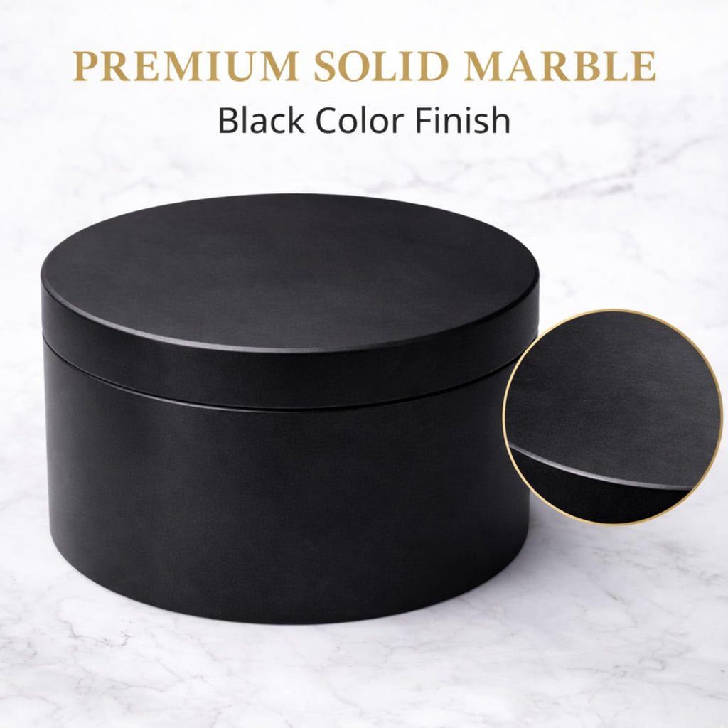 Marble Black Salt Box With Lid, Round, 3.5 x 3.5 x 2 Inch