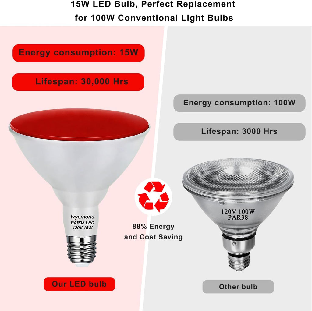 PAR38 Red LED Flood Light Bulbs Dimmable 120V 15W for Porch Party