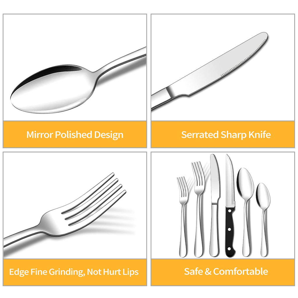 24 Piece Silverware Set with Steak Knives, Flatware Set for 4