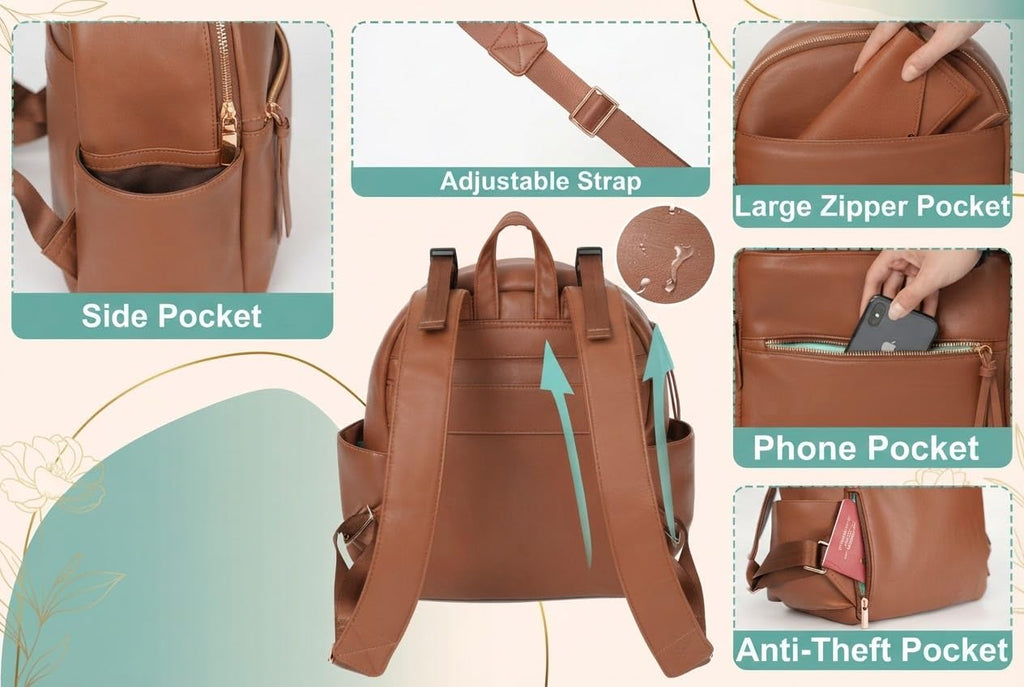 Small Diaper Bag Backpack, Mini Diaper Bag with 11 Pockets, Leather diaper backpack, Baby Diaper Bag for Baby Girls