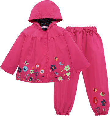Toddler Girls Raincoat Waterproof Rain Jacket toddler Hooded Pants Suit