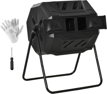 Compost Bin Outdoor Tumbler 43 Gallon, Rotating Composter Dual Chamber - Black