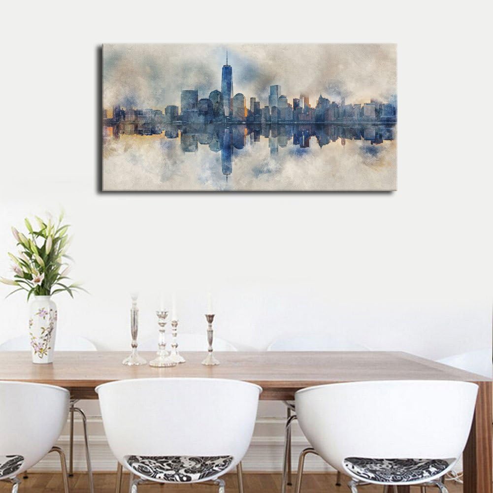 Extra Large New York Skyline Wall Art Abstract City Reflection Canvas Picture Print Modern Gray Canvas Artwork