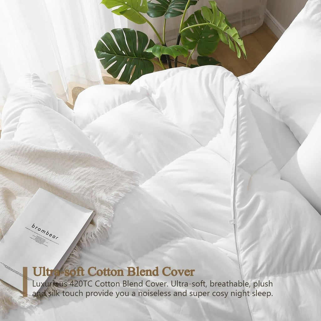 Luxury King Down Feather Fibers Comforter, Ultra-Soft Cotton Blend Fabric