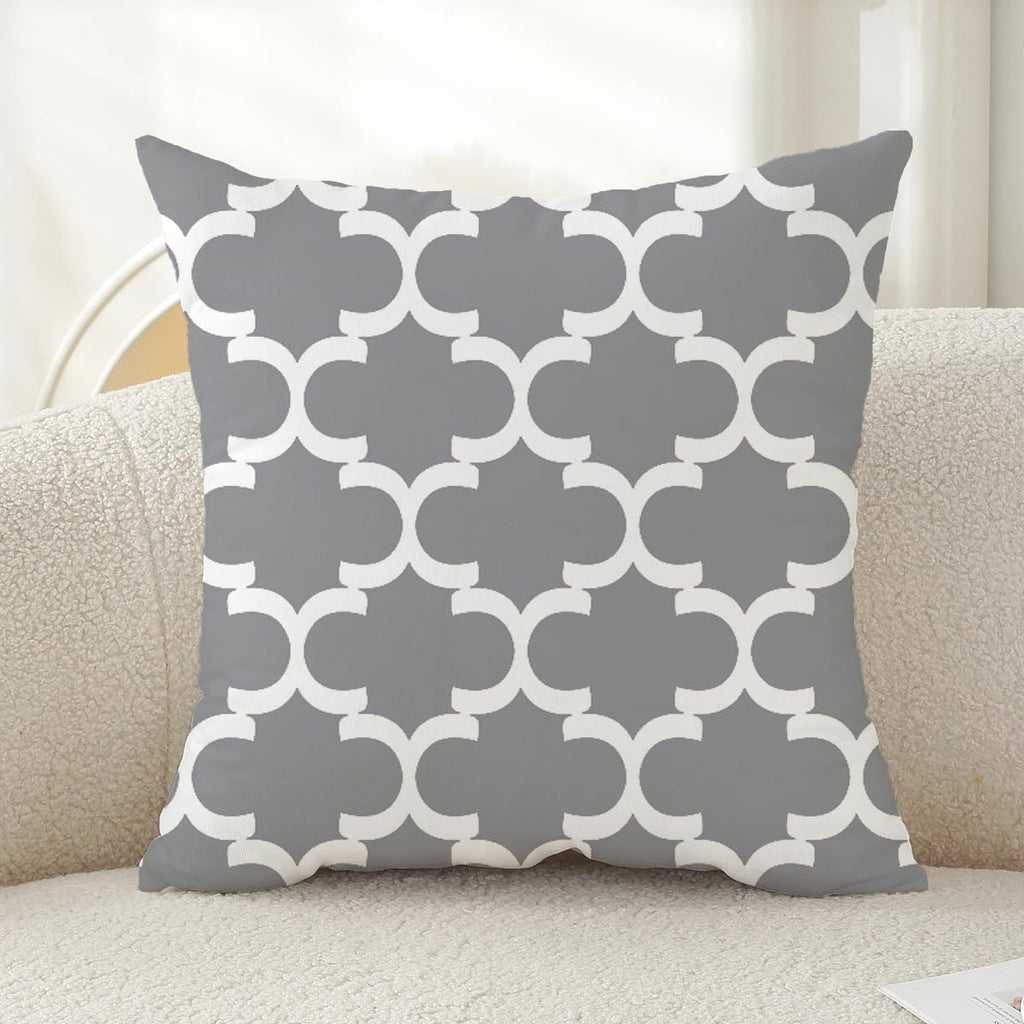 Pack of 4 Dark Gray Modern Geometric Waterproof Throw Pillow Covers 18x18 Inch - Indoor Outdoor Decorative Cushion