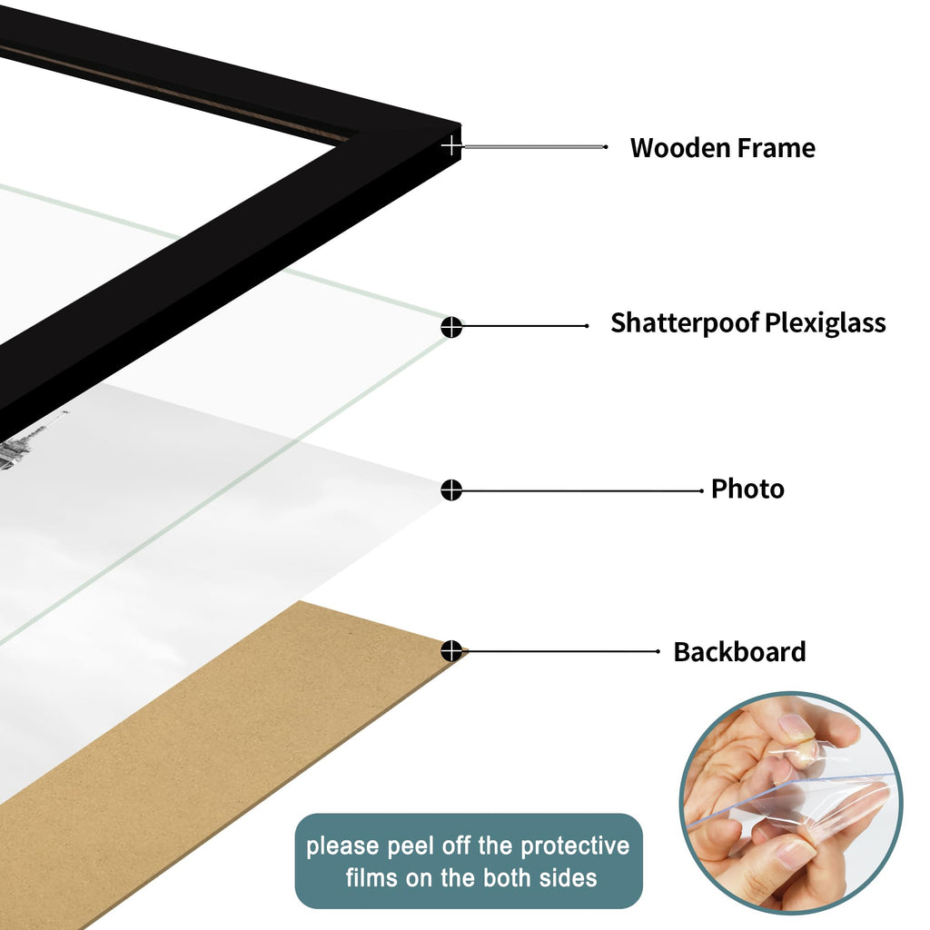 11x17 Picture Frame with Plexiglass - Wooden Poster Frame for Photo Wall Gallery Mounting (Pure Black, Set of 2)