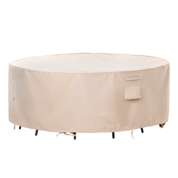 XL Round Patio Furniture Cover, Beige, 110"Dia x 27.5"H