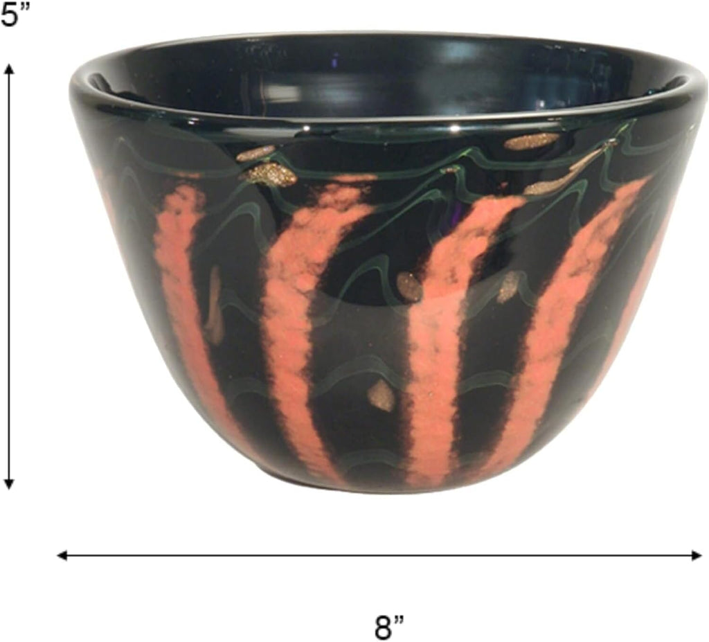 Hand Blown Art Glass Bowl - Decorative Centerpiece Decor - 8" Tall