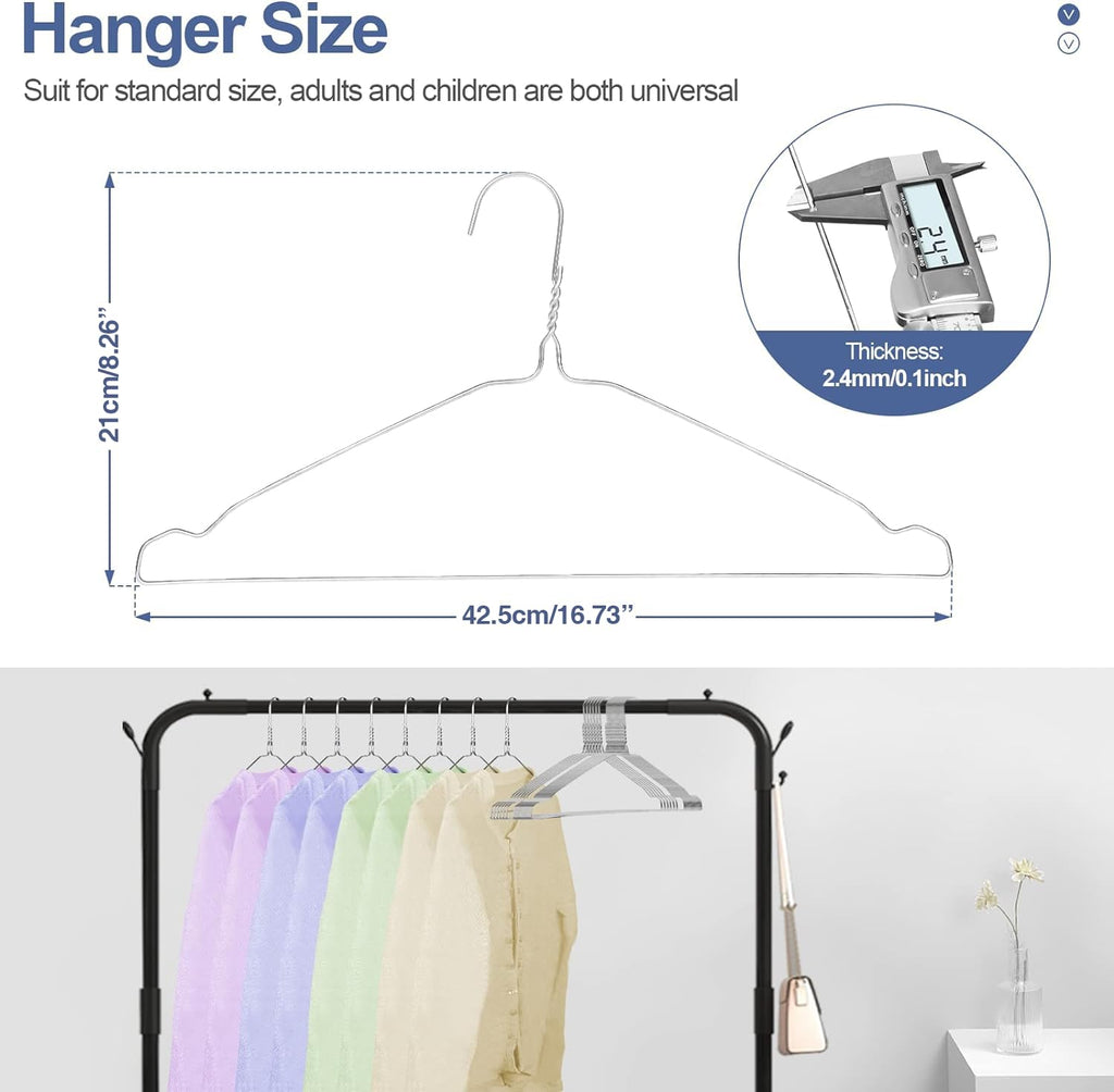 Metal Wire Clothes Hangers Bulk 50 Pack with Grooves, Silver