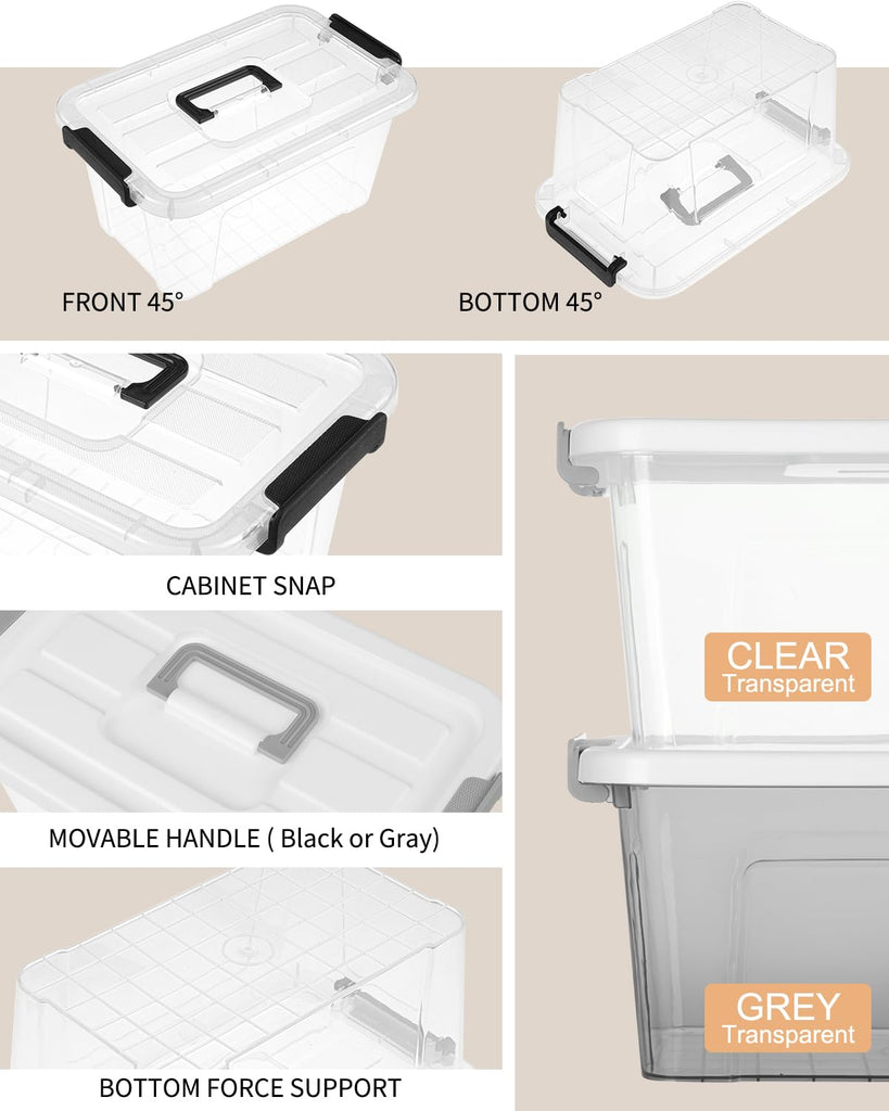 7Qt Clear Plastic Storage Bins with Lids,Transparent Design,6 Pack