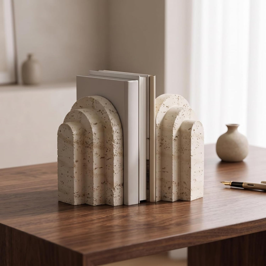 Bookend Display Piece Resin Bookend Support Holder Stand with Sculptural Character and Textured Stone Look Suitable