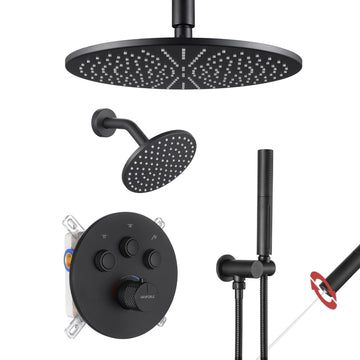 Thermostatic Shower Faucet Set Matte Black Shower System