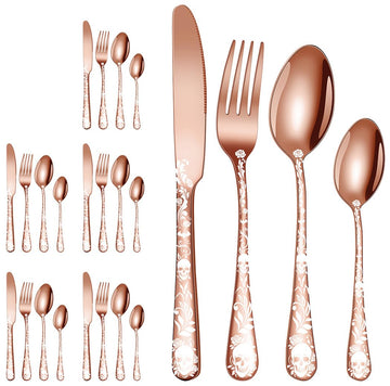 Halloween Skeleton Silverware Set, 24 Piece Stainless Steel Flatware Set Service for 6, Gothic Skull Cutlery Set