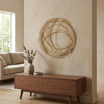 Denine Abstract Round Metal Wall Art - Handcrafted Modern 25" Gold Sculpture