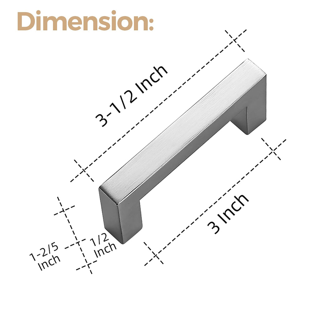 Brushed Nickel Square Cabinet Handles & Pulls 3 Inch 10 Pack