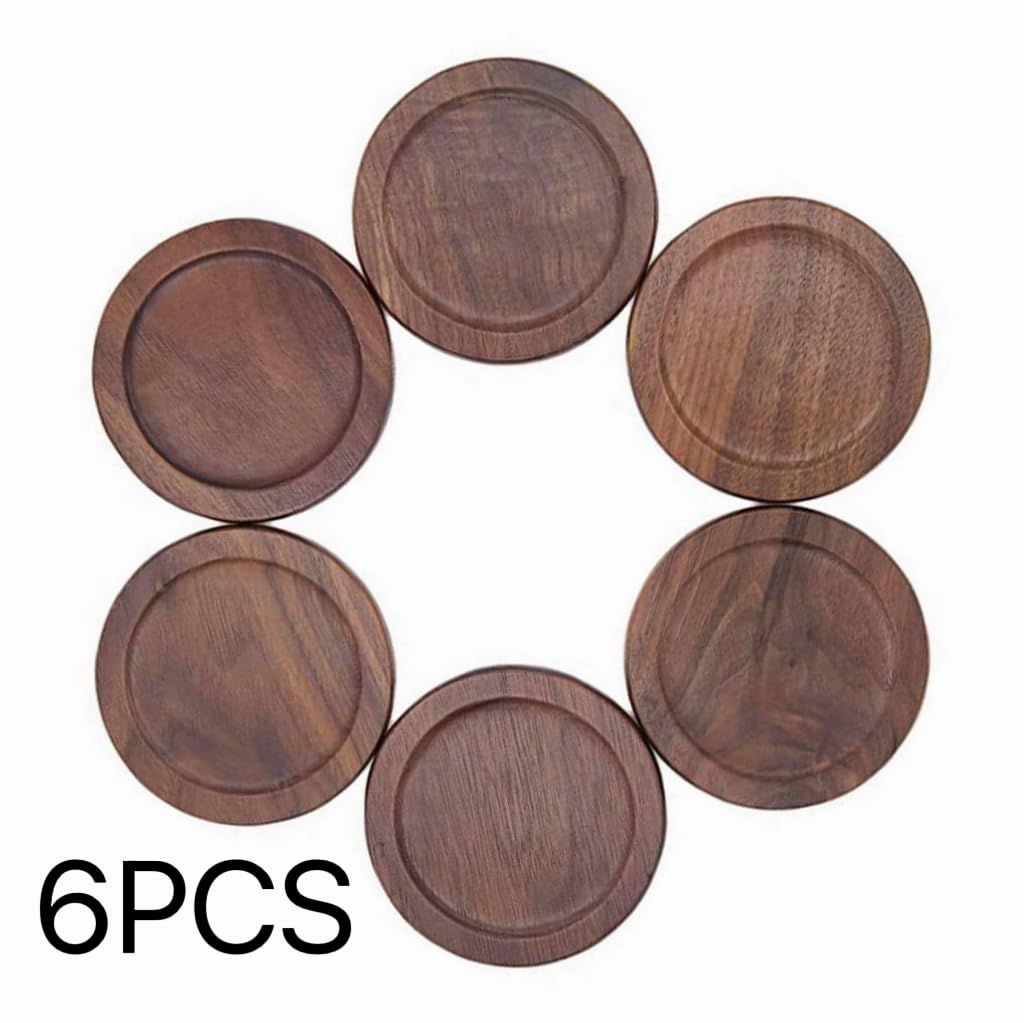 Coasters for Drinks Coffee Table Walnut Drink Coasters Set 6PCS Wood Cup Coasters 3.5 Inch Non-Slip Round Wooden