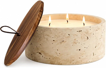 3-Wick Scented Candle-Amber & Musk & Vanilla,Soy Coconut Wax Blend Candle with Acacia Wood Lid,21oz Large - Set of 21