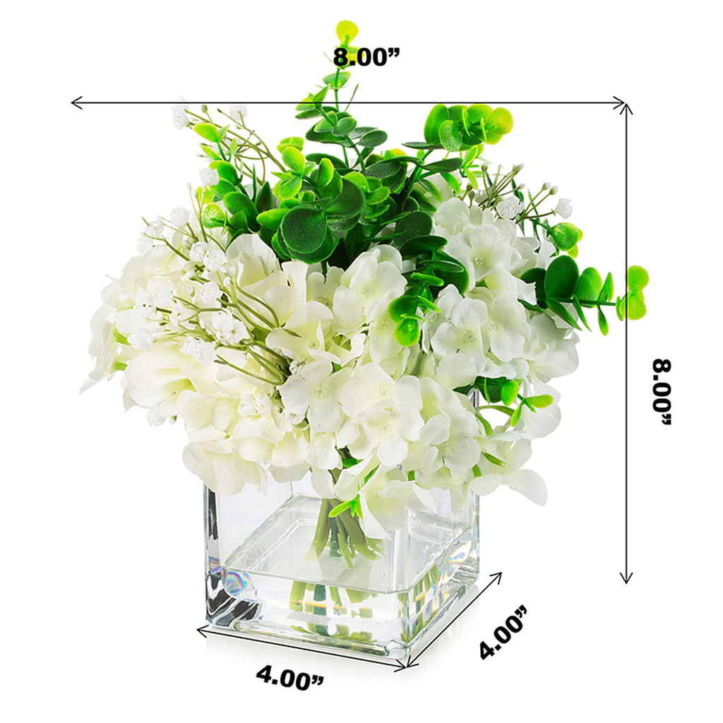 Faux Hydrangea Flowers with Vase, Mixed Fake Hydrangea Flowers and Greenery in Vase with Faux Water for Dining Table