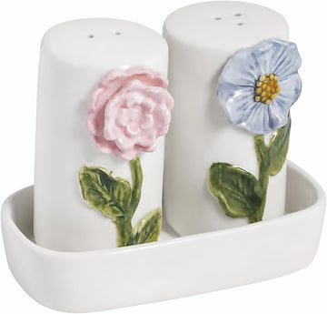 Stoneware Flower Salt And Pepper Shaker Set - Set of 3
