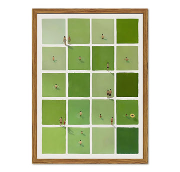 Framed Green Swimming Pool Wall Art, Mid Century Modern Tiny Swimmers Pictures Wall Decor, Minimalist Geometric
