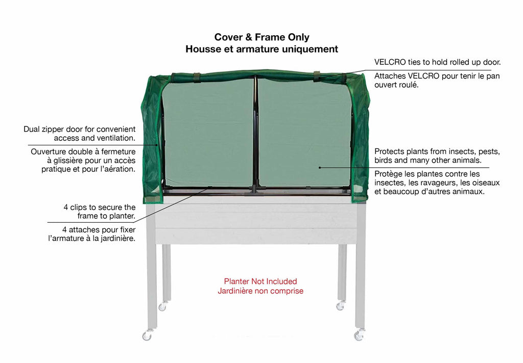 Greenhouse & Bug Cover Combo 21"W x 47"L x 24"H - Includes 1 Frame & 2 Interchangeable Covers. Planter NOT Included