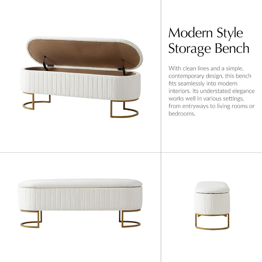 50.5" Velvet Storage Bench with Gold Legs, Modern End of Bed Bedroom Benches, Upholstered Flip Top Window Ottoman