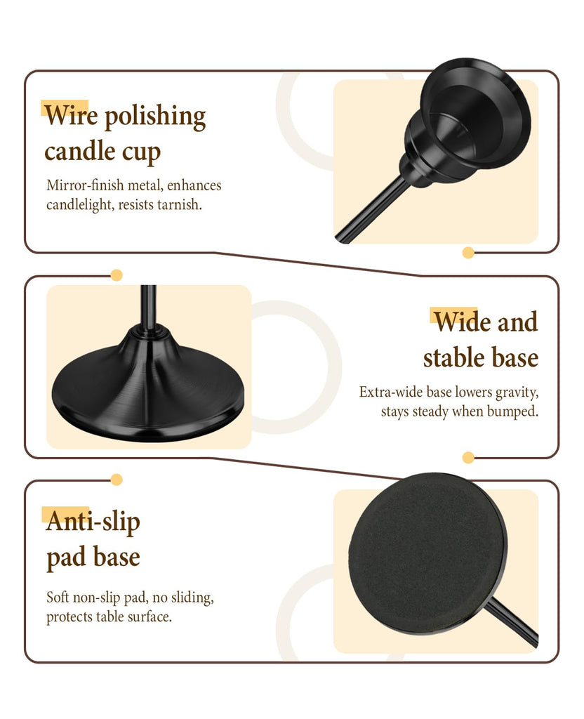 Black Candlestick Holders Set of 6 Weighted Stable Base