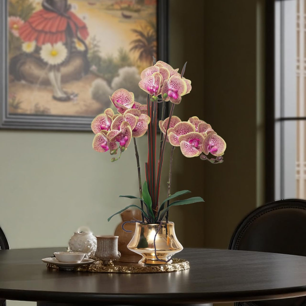 Orchids Artificial Flowers Real Touch Fake Flower in Ceramic Pot 20" Purple Dapple Faux Orchid Plant Lifelike Silk