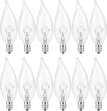 12- Pack E12 Candle Light Bulbs,60W Candelabra Light Bulbs, B10 Clear Candle Base Bulb with Warm White 2700K, 600